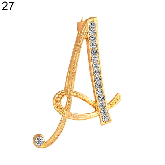 Yesbay 1 Pc Rhinestone English Letters Alphabet A-Z Brooch Pin Ornament-Golden