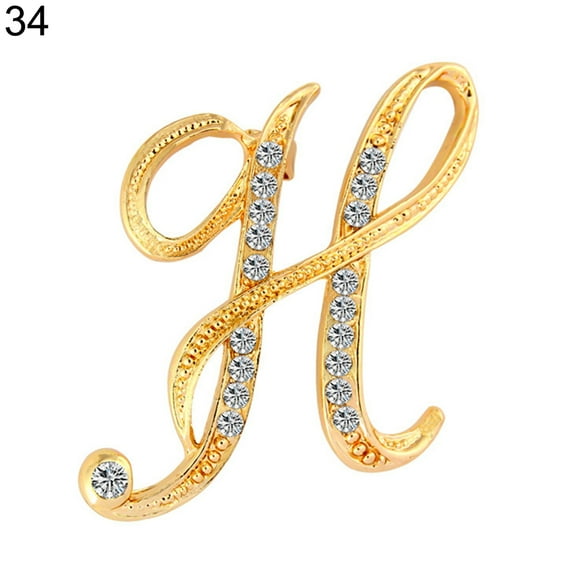 Yesbay 1 Pc Rhinestone English Letters Alphabet A-Z Brooch Pin Ornament-Golden