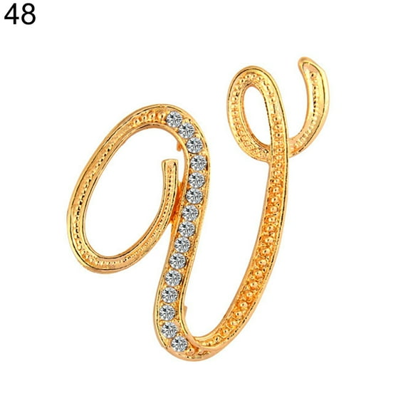 Yesbay 1 Pc Rhinestone English Letters Alphabet A-Z Brooch Pin Ornament-Golden