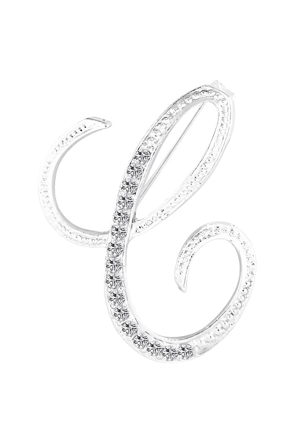 1 Pc Rhinestone English Letters Alphabet A-Z Brooch Pin Ornament-Silver