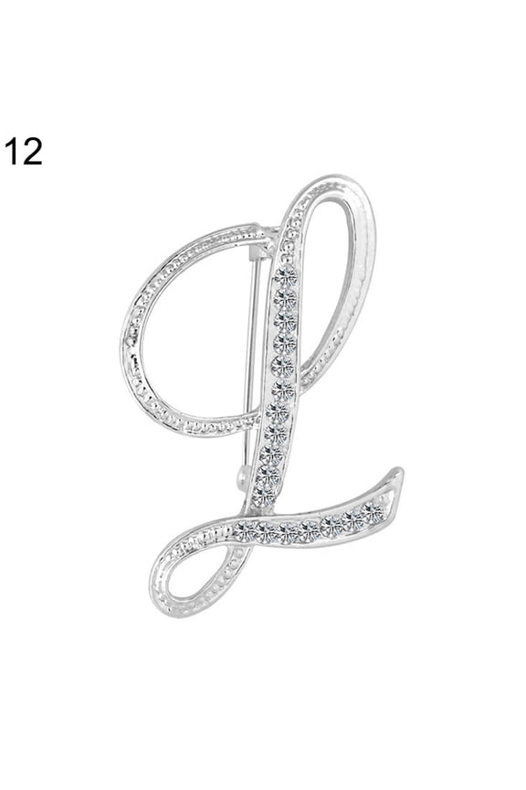 1 Pc Rhinestone English Letters Alphabet A-Z Brooch Pin Ornament-Silver