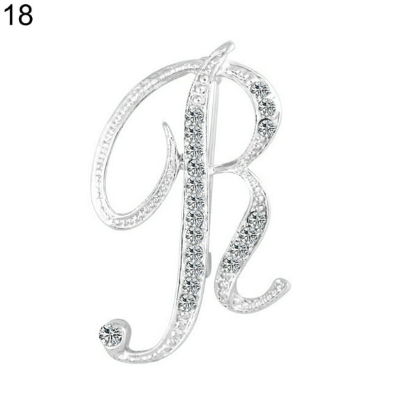 Yesbay 1 Pc Rhinestone English Letters Alphabet A-Z Brooch Pin Ornament-Silver