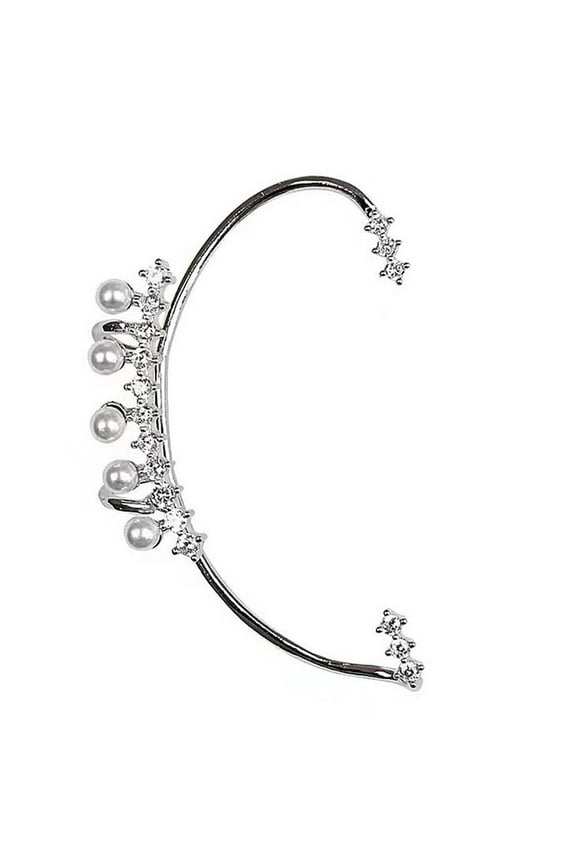 1 Pcs Women Ear Cuff Sparkling Rhinestone Fairy Faux Pearl Decor Anti-slip Stainless Ear Clip Climber Ear Wrap Around Earrings Women Gift