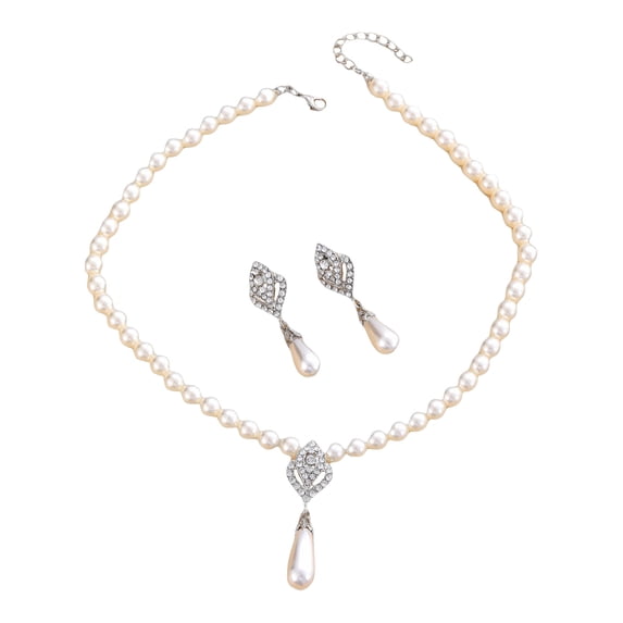 Yesbay 1 Set Jewelry Set Faux Pearl Earrings Necklace Adjustable Length Decor Polished Prom Party Wedding Party Bride Jewelry