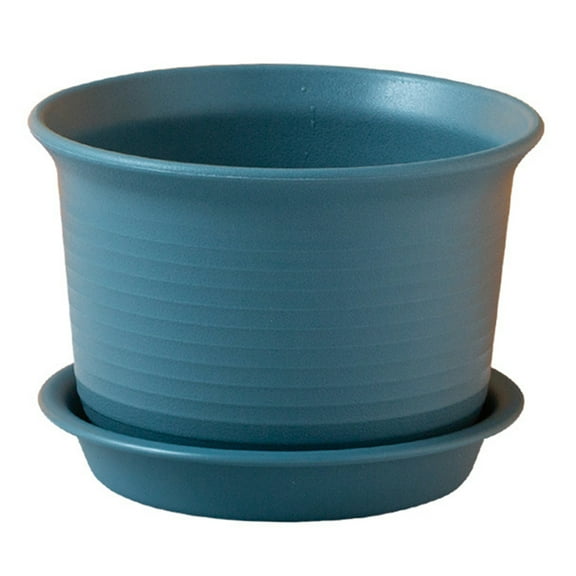 Yesbay 1 Set More Thicken Flowerpot Reliable Resin Ripple Pattern Flower Planter for Home,Blue XL