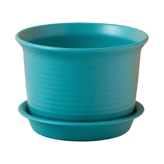 Yesbay 1 Set More Thicken Flowerpot Reliable Resin Ripple Pattern Flower Planter for Home,Green M