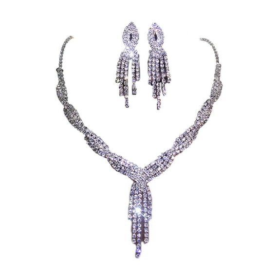Yesbay 1 Set Necklace Earrings Set Necklace Tassel Earrings Prom Wedding Party Bride Symmetric Dangle Earrings s Neck Jewelry Set