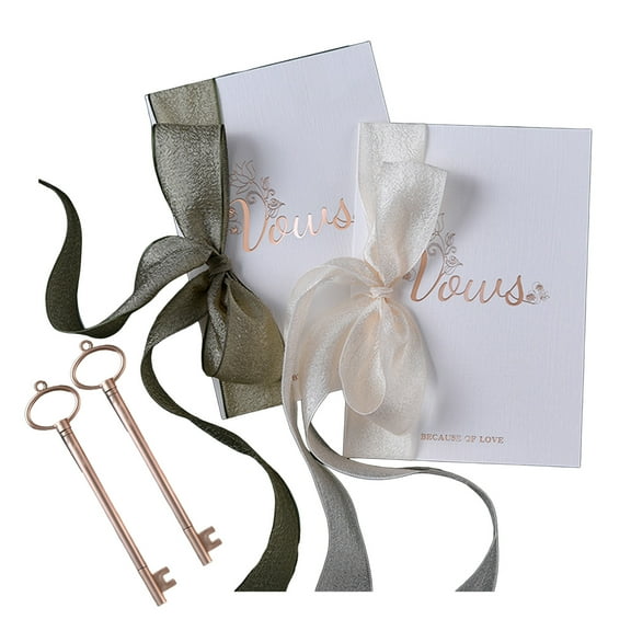 Yesbay 1 Set Wedding Vow Book with Ribbon Gold Foil Lettering Bridal Shower Engagement Ceremony His Hers Vow Card Gift