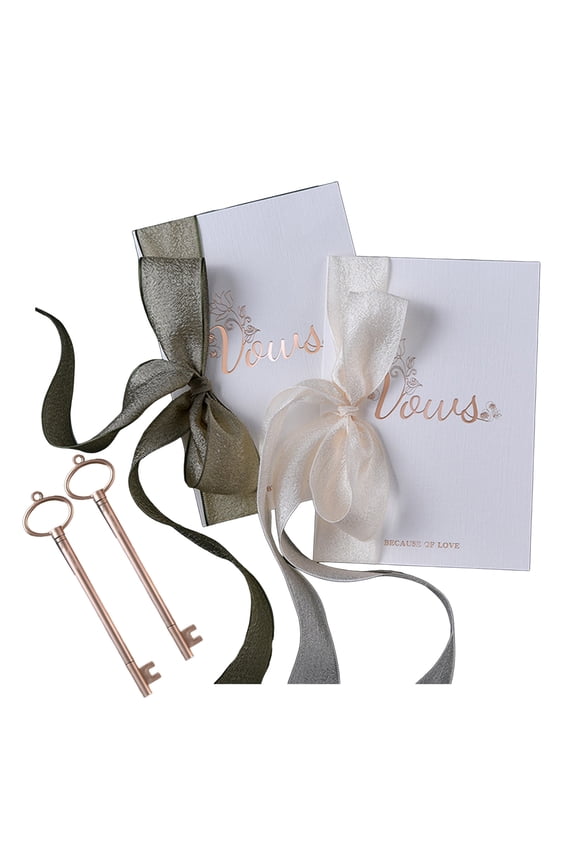 1 Set Wedding Vow Book with Ribbon Gold Foil Lettering Bridal Shower Engagement Ceremony His Hers Vow Card Gift