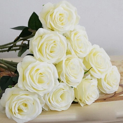 Yesbay 10 Pc Artificial Flower Fake Rose Wedding Bridal Party Home Garden Decoration,Pink