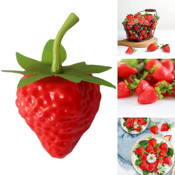 Yesbay 10 Pcs Simulated Strawberry Lifelike Bright-colored Artificial Fruit Ornament Craft Photography Props
