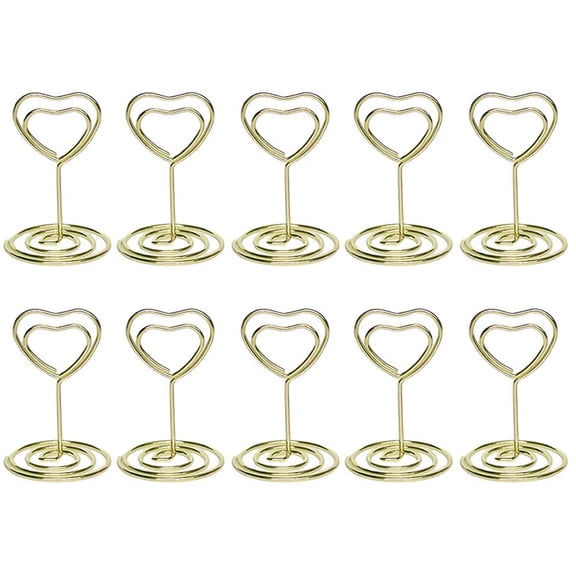 Yesbay 10 Pcs Table Number Holder Stand Heart Shape Spiral Base Memo Photo Card Place Stand Wedding Party Decor