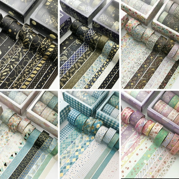 Yesbay 10 Rolls Washi Tape Set Foil Floral Decorative Masking Paper Sticker for Craft Scrapbook Journal DIY Gift Wrapping