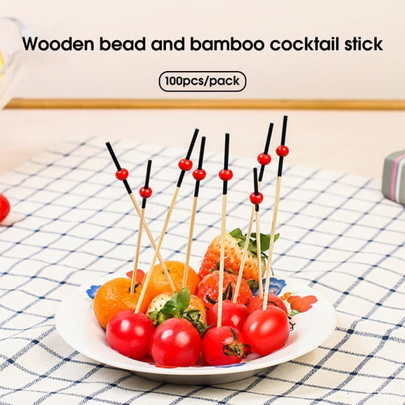 Yesbay 100Pcs/Bag Bamboo Stick Anti-crack Food Grade Smooth Wooden Bead Design Disposable Food Stick for Kitchen