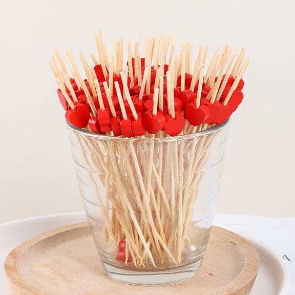 Yesbay 100Pcs Disposable Dessert Picks Heart Pattern Bamboo Barbeque Snacks Buffet Picks for Indoor