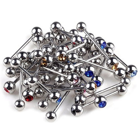 Yesbay 10Pcs Punk Mixed Rhinestone Ball Barbell Tongue Bars Rings Body Piercing-
