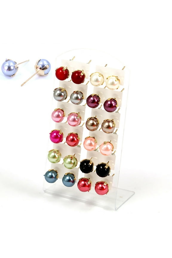 12 Pairs Elegant Earrings Round Faux Pearl Jewelry Women Party Ear Studs Set-Multicolor
