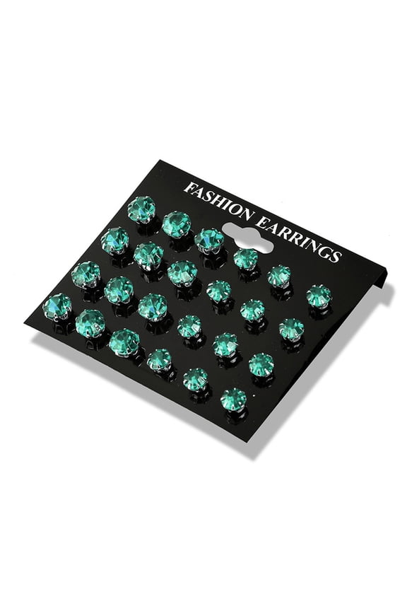 12 Pairs/Set Shiny CZ Cubic Zirconia Ear Studs Women Wedding Earrings Jewelry-Green