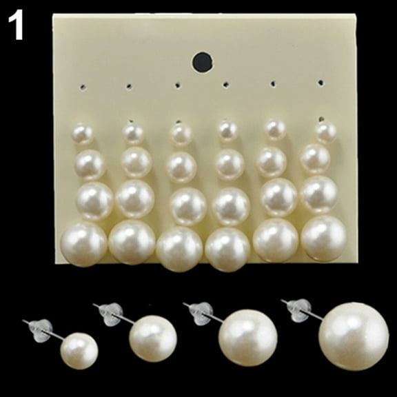 Yesbay 12 Pairs Women Party Ear Studs Faux Pearl Round Earrings Set Jewelry-White