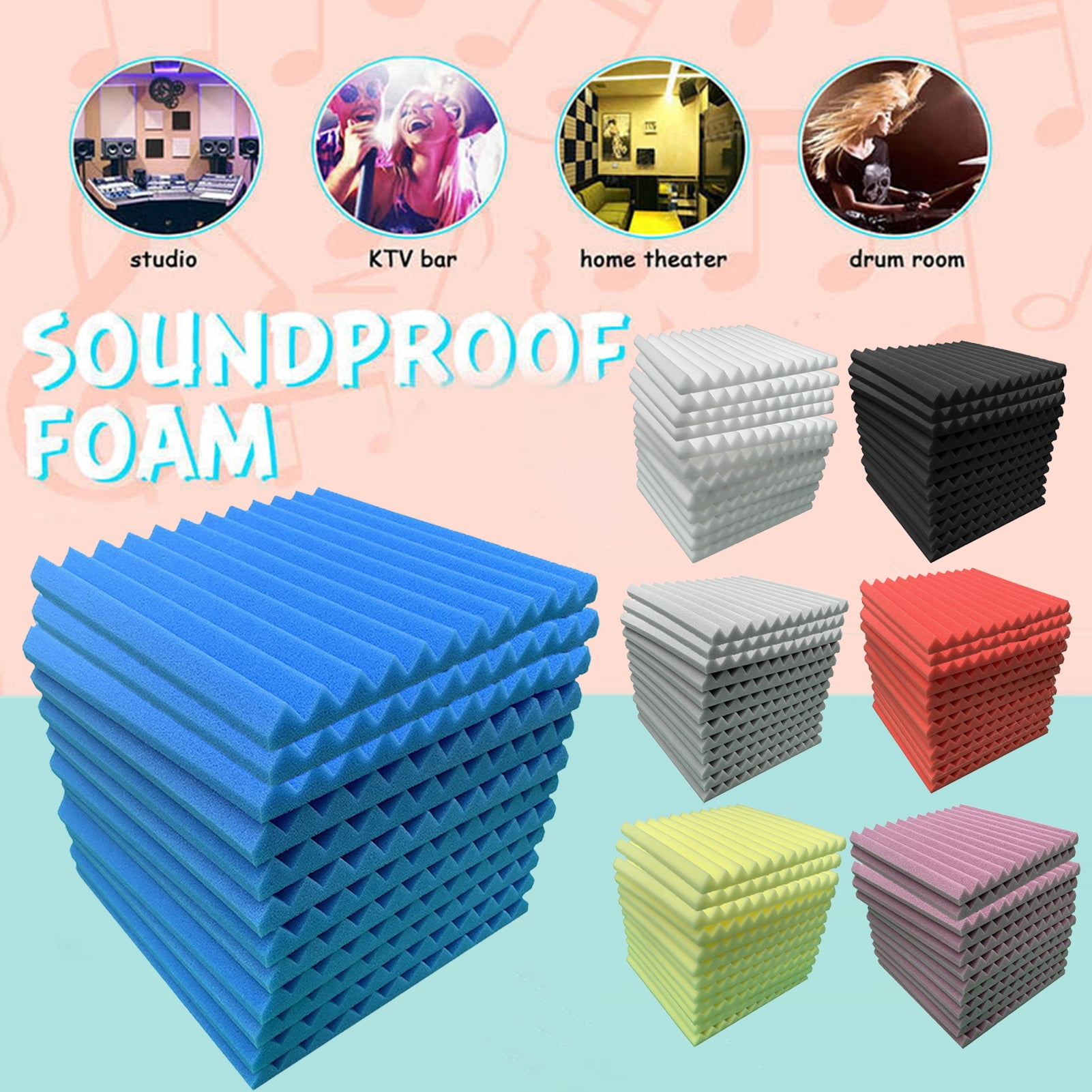 Yesbay 12 Pcs Soundproof Foam Panels 1 X 12 X 12 inches High-Density Studio Acoustic Wall Panels for Walls Sound Absorbing Panels Sound Insulation Panels Acoustic Foam Panels