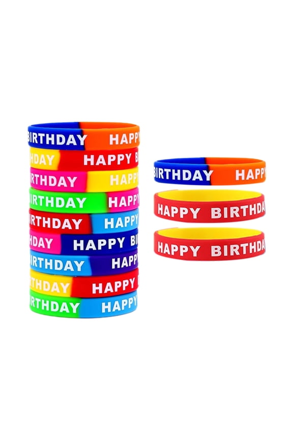 12 Pcs Unisex Silicone Bracelets Letter Printed Elastic Colored Lightweight Happy Birthday Wristbands Adults Birthday Party Gift