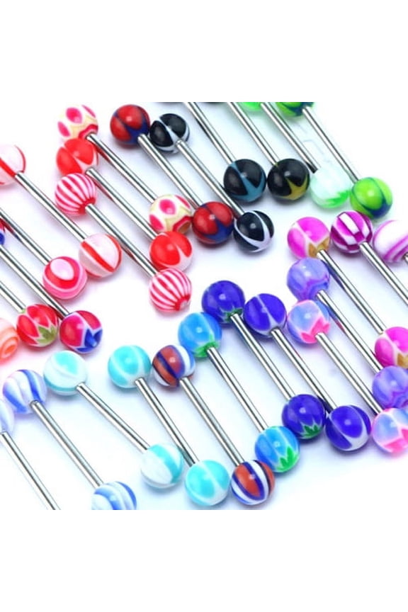 120 Pcs Multicolor Tounge Rings Bars 316L Surgical Steel Barbell Body Piercing Jewelry