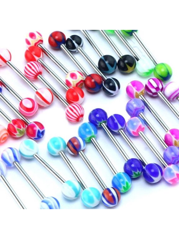 120 Pcs Multicolor Tounge Rings Bars 316L Surgical Steel Barbell Body Piercing Jewelry