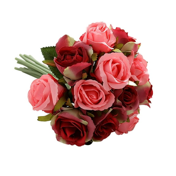 Yesbay 12Pcs/Bouquet Artificial Rose Flower Arrangement DIY Wedding Party Home Decor,Rose Red