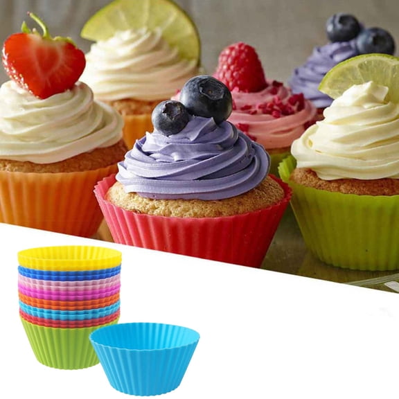 Yesbay 12Pcs Colorful SIlicone Round Cake Muffin Cupcake Mold Maker Pastry Baking Tool,Cupcake Mold