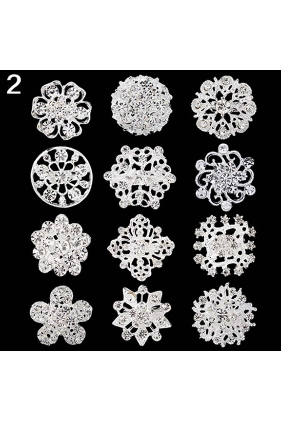 12Pcs Flower Hollow Shiny Rhinestone Wedding Bridal Scarf Brooch Pins Xmas Gift
