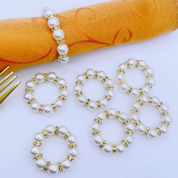 Yesbay 12Pcs Imitation Pearl Napkin Rings Set Napkin Holder Festive Celebration Table Decor