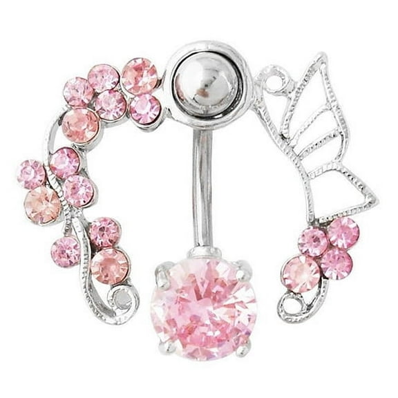 Yesbay 14G Butterfly Rhinestone Belly Barbell Button Ring Navel Body Piercing Jewelry