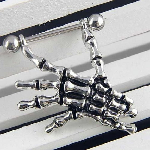 Yesbay 14G Sexy Skeleton Skull Hand Bar Barbell Nipple Shield Ring Punk Body Piercing,Nipple Ring