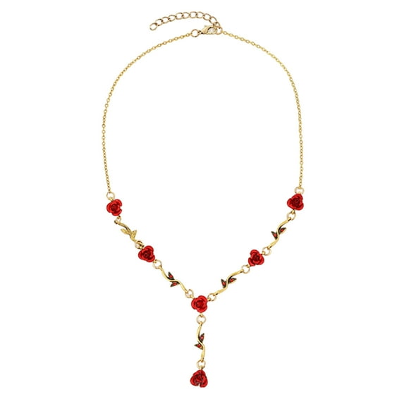 Yesbay 18 Pcs/Set Retro Women Wedding Jewelry Set Rose Flower Shape Rhinestones Pendant Necklace Adjustable Earrings Dangle Earrings Set