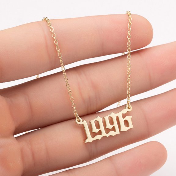 Yesbay 1980-2019 Birth Year Number Charm Pendant Stainless Steel Chain Necklace Jewelry-Golden 1996