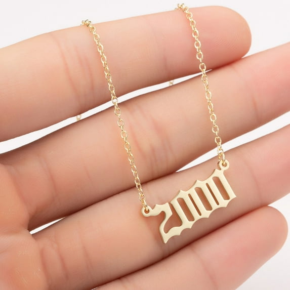 Yesbay 1980-2019 Birth Year Number Charm Pendant Stainless Steel Chain Necklace Jewelry-Golden 2000*