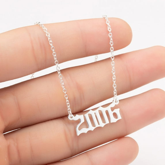 Yesbay 1980-2019 Birth Year Number Charm Pendant Stainless Steel Chain Necklace Jewelry-Silver 2006#