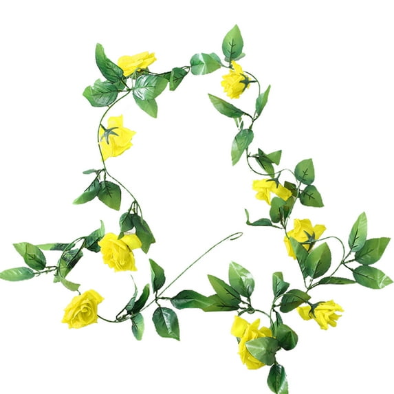 Yesbay 1Pcs Hanging Rose Ivy,Faux Silk Flower Wall Art Decorating Fake Flowers Garland Wedding Decor,Yellow