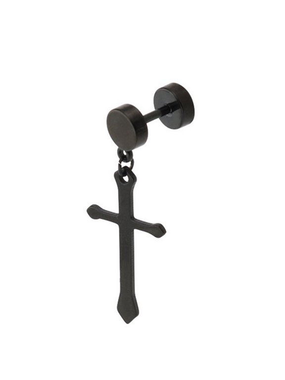 1Pcs Men Women Dumbbell Cross Charm Titanium Steel Stud Earrings Gift-Black