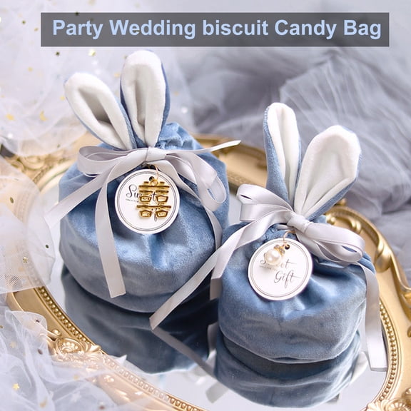 Yesbay 1Pcs Storage Holder Bunny Ears Design Decorative Velvet Bag Easter Gift Bag For Easter,Blue
