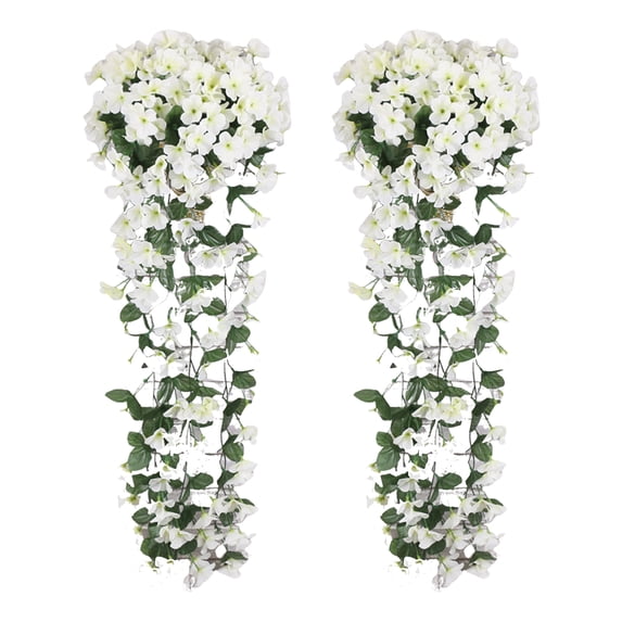 Yesbay 2 Pcs Faux Hanging Flowers Artificial Vines with Blooms Fake Hanging Plants Flowers for Home Wedding Garden Yard Decoration