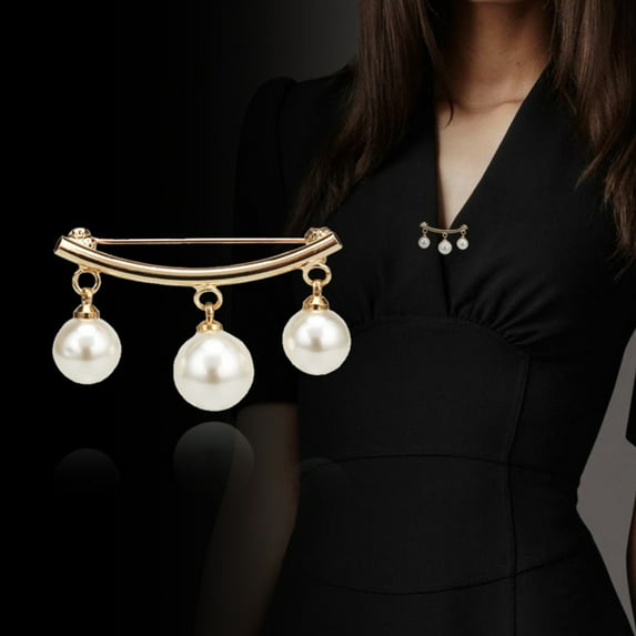Yesbay 2 Pcs Women Faux Pearl Dangle Brooch Pin Cardigan Shawl Clip Jewelry Gift-Golden