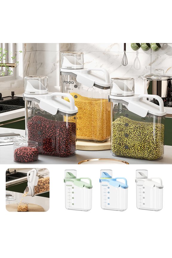 2000ml/2800ml Cereal Storage Box Transparent Large Diameter Sealed Space-saving Moisture-proof Handle Design Oatmeal Dispenser Food Grain Rice Container for Kitchen