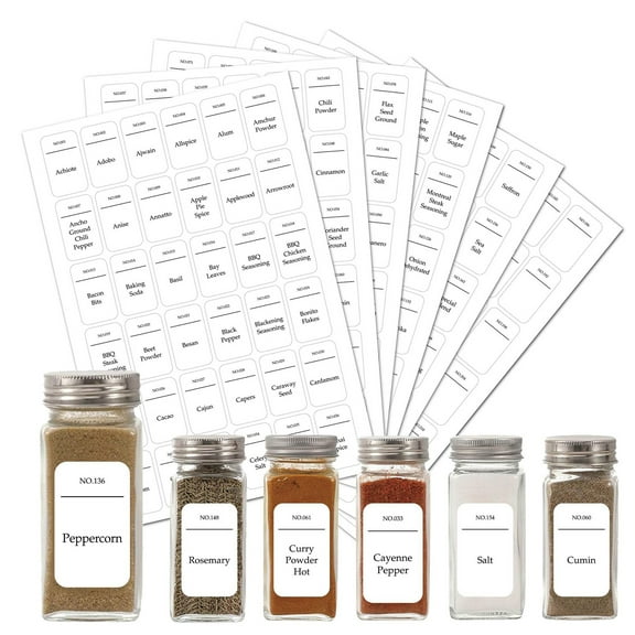 Yesbay 216Pcs Spice Jar Labels Waterproof Preprinted White Food Name Pantry Labels for Kitchen