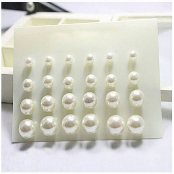 Yesbay 24 Pairs Women Party Ear Studs Pearl Round Earrings Set Jewelry-White