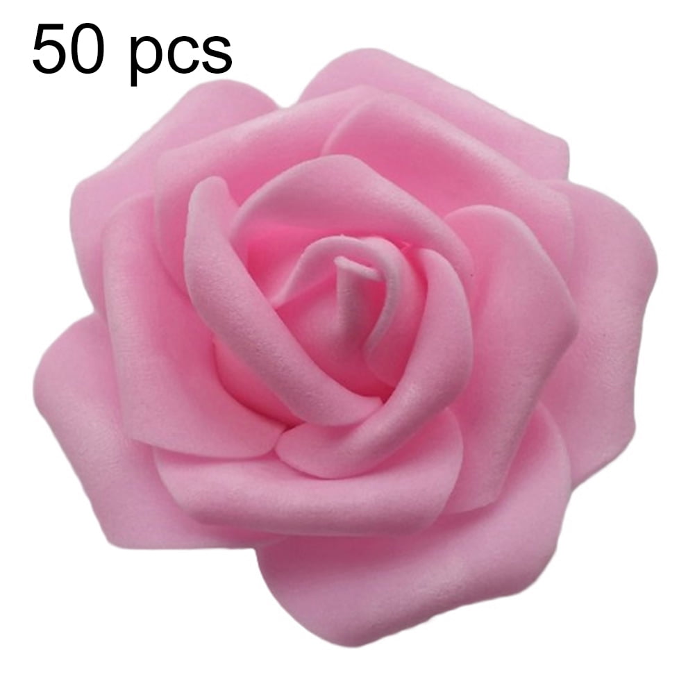 Yesbay 25/50/100Pcs Artificial PE Foam Rose Flowers Head DIY Wedding Home Room Decor,Cyan Pink