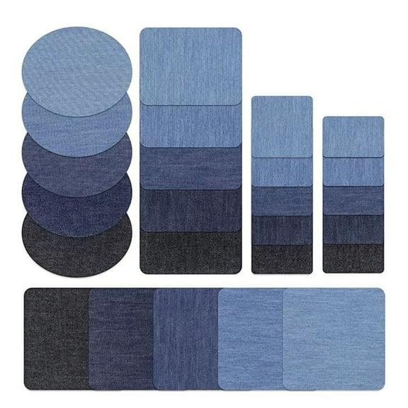 Yesbay 25 Pcs Iron on Patches Repair Kit Inside Thigh Denim Patches Rectangular Elliptical Square Shape Ripped Jeans Decorating Patch Set for Clothes