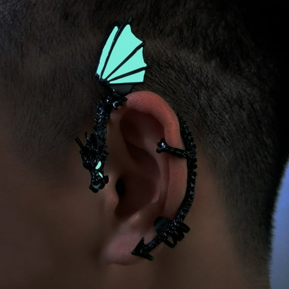 Yesbay 2Pc Women Punk Luminous Dragon Shape Ear Cuff Clip Earring No Piercing Jewelry