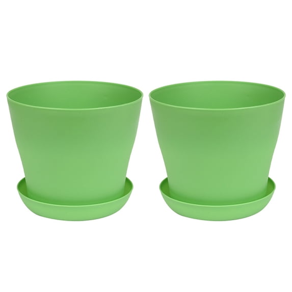 Yesbay 2Pcs Flower Pot with Saucer Large Mouth PP Drainage Holes Plant Container for Balcony,Green S
