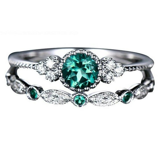 Yesbay 2Pcs/Set Engagement Wedding Women Rhinestone Inlaid Stacking Finger Ring Jewelry Dark Blue